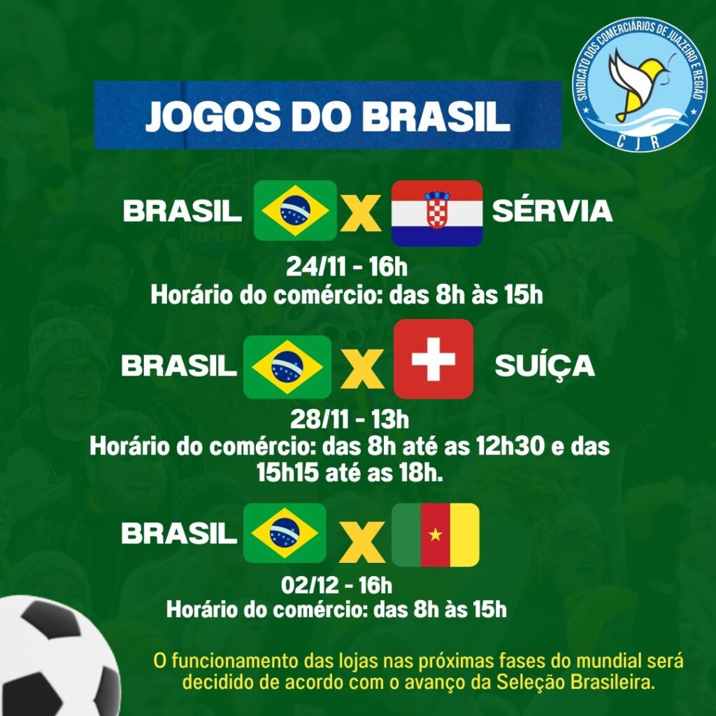 Funcionamento das empresas durante os jogos do Brasil na Copa - CDL  Uberlândia