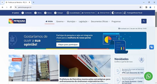 Prefeitura Municipal prorroga prazo de pesquisa de satisfação dos serviços em seu Portal