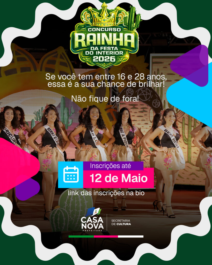 Inscrições abertas: concurso rainha da festa do interior 2026 com R$ 12 mil em prêmios