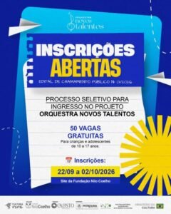 Fundação Nilo Coelho abre inscrições para a Orquestra Novos Talentos, em Petrolina