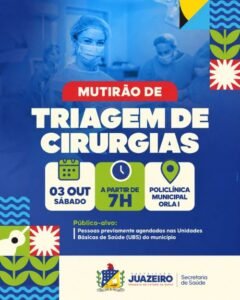 Novo Mutirão de Triagem de Cirurgias será realizado na Policlínica Municipal de Juazeiro neste sábado (3)